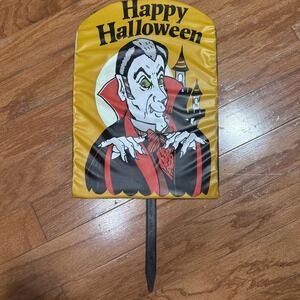 Vintage HAPPY HALLOWEEN PVC Store Display Sign Dracula Castle Vampire